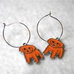 Source Unknown Puppy Power Orange Enamel Inlay Silver Tone Hoop Dog Charm Earrings Photo 0