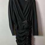 EXPRESS 🆕 Black Long Sleeve Elegant Design Wrap Flower Rouched Dress S🆕 Photo 7