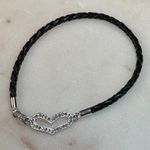 Y2K Sterling Silver and Crystal & Enamel Heart with Black Woven Cord Bra… Photo 1