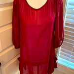 Lily White | Maroon 3/4 sleeve sheer top with front pockets Photo 0
