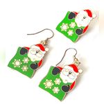 Vintage Santa In Present Post Pierced Earrings Pin Set Red Photo 0