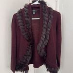 Alfani Burgundy  cardigan with fur trim Photo 0