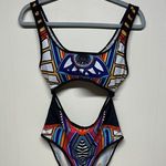 Ekouaer Black and Blue multicolored One Piece Swimsuit with Cut-Out Design Photo 0