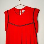 SABRINA MUSAYVER Hot Red Luby Bronze Metal Beading Shift Dress Size Small Photo 2