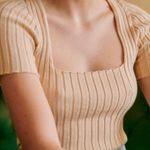 Sézane NWT  Remy Merino Ribbed Knit Short Sleeve Top | Sz Small | Light Beige Photo 3