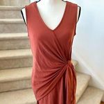 Drew  Anthropologie Rust Orange Ribbed Tie Waist Sleeveless Sheath Dress Photo 0