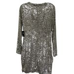 EXPRESS  Silver Sequin Embroidered V Neck Long Sleeve Formal Party Dress Sz Small Photo 2