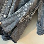 John Mark  Chambray Blue 100% Linen Embroidered Chambray Tunic Button Shirt 0X Photo 5