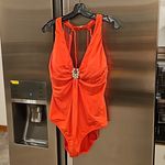 Trina Turk ππ Bijou Solids V-Plunge Plus One Piece Swimsuit Poppy Coral 20W Photo 8
