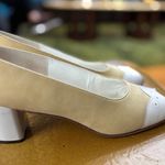 Vintage Customcraft Heels Beige & White Open Toe Shoes Size Unknown Tan Photo 4
