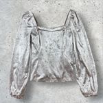 Anthropologie  Jessima‎ Crushed Velvet Blush Pink Top Sz S Smocked Puff Sleeve Photo 2