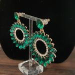 Emerald Green and rhinestone flower dangle earrings Photo 1