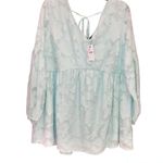 Lane Bryant Lace V Neck Peplum Babydoll Blouse Teal Blue 14/16 Photo 0
