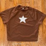 brown and white star reworked patchwork mock neck tee Size M Photo 0