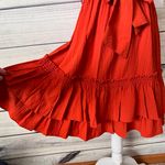 Calvin Klein Rust Orange-Red V Neck Sleeveless Ruffle Flare Dress Photo 2