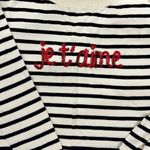 Talbots  Sweater Pullover Jumper Medium Sequins Je t'aime Striped Womens Ivory Photo 2