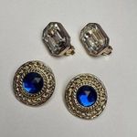 Rhinestone Gold Tone Clip On Blue / Clear Mix For Party Earrings Lot Of 2 Photo 0