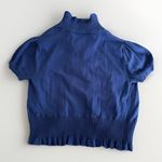 Cato  Women Sweater Large Dark Blue Cardigan Open Front Ruffle Trim Y2K Retro‎ Photo 3