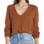 Something Navy V Neck Sweater Knit Wool Blend Rust Orange Brown Womens Small Photo 0