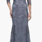 La Femme  SLATE Women's Tulle‎ Gown with Lace Applique and Illusion Top 29226 Photo 0