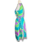 Vintage 70s Wrap Dress Bold Abstract Art Print Blue Purple Sleeveless V neck Photo 4