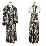 Neiman Marcus Vintage 60s/70s MOD Brown Abstract Maxi Dress Gown w/Wrap Shawl XS Photo 1