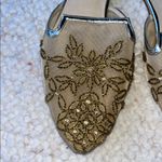 Oscar de la Renta Calista Mesh Beaded Floral Mule Slides Sandal Silver Gold 37.5 Photo 2