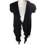 White House | Black Market Short Sleeve Silk Blend Frilly Open Front Cardigan Photo 11
