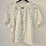 Uniqlo  Women's Linen Blend Puff Sleeve Blouse in White and Blue Floral M NWT Photo 1