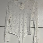 SALT BOUTIQUE WHITE SHEER BODYSUIT PEARLS JEWELS RHINESTONES MEDIUM NEW WITH TAG Photo 0