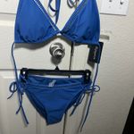 Zojuyozio Women’s Blue Triangle Top Bikini With Keyhole Side Bottoms Size M Size M Photo 2