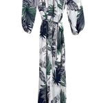 Sans Souci NEW Boho Tropical Palm Print Off Shoulder Maxi Dress 3/4 Sleeve TieWaist S White Photo 13