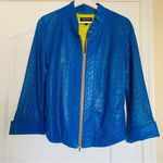 dianaira Royal Blue Perforated Floral Pattern Lambskin Leather Blazer Jacket Size M Photo 0