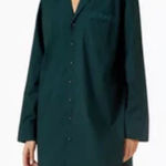 SKIMS  Pine Logo Cotton Poplin Sleep Button Up Dress Sleep Shirt Sz M Comfy Cozy Photo 0
