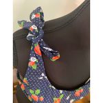 Modcloth Blue Polka Dot Strawberry Tie Strap Metal Back Closure Bikini Top Large Photo 3