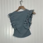 ZARA Ribbed Ruffle Sleeve Tank Top Small S Slate Blue Gray Cotton Stretch Casual Photo 2