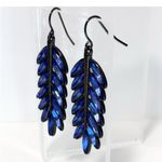 Sam Edelman NEW - Stunning Blue Rhinestone & Gunmetal Feather / Leaf Statement Earrings Photo 1