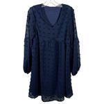 Boutique  Navy Clip Dot Mini Dress Size Small Babydoll Empire Waist Long Sleeve Photo 2