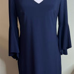 Ralph Lauren Lauren  Navy V-Neck Dress with Bell Sleeves Knee length, size 6P Photo 0