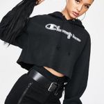 Champion Black Reverse Weave Embroidered Cropped Hoodie Sweatshirt Photo 11