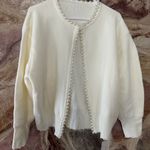 Commense Pearl Trim Ripped Hem Cardigan size large White Photo 2