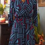 Everly Blue & Fuchsia Graphic Block Print Roll Up Sleeve Pull On Mini Dress Photo 2