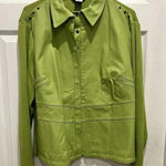 Peter Nygard Collection Lime Green Leather Front Knit Back Sleeves Jacket Large Photo 0