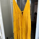 Forever 21  Yellow Tiered Babydoll Summer Mini Dress Plunging Neckline Photo 2