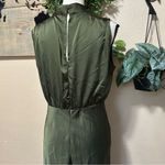 Lulus Classic Elegance Olive Satin Sleeveless Mock Neck Maxi Dress Green Size M Photo 4