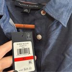 Tommy Hilfiger Drawstring-Hem Cinched Tie Hem Popover Top Blue Shirt Collar NWT Photo 3