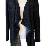 Cute flowy drapey blk/wht nubby fabric open front cardigan GUC Black Photo 0