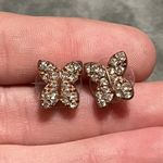 Vintage CZ Butterfly Rose Gold Tone Stud Earrings Pink Photo 4