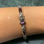 Multicolor Gemstone Tennis Link Bracelet Solid 925 Thai Gold Plated 7.5” Photo 3