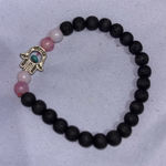 Black and Pink Beaded Bracelet with Silver Charm Photo 0